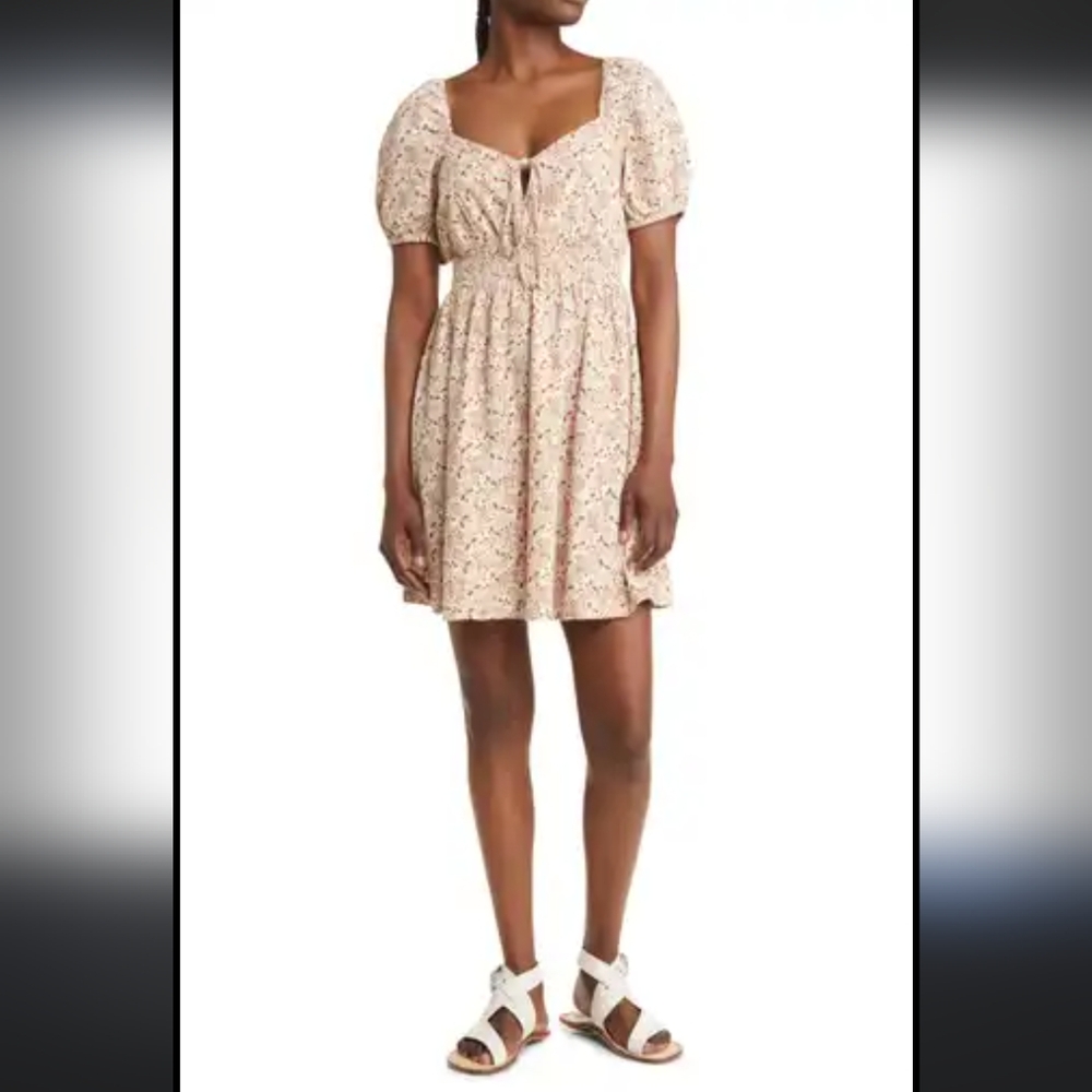 Treasure & Bond Linen Blend Smocked Waist Mini Dress